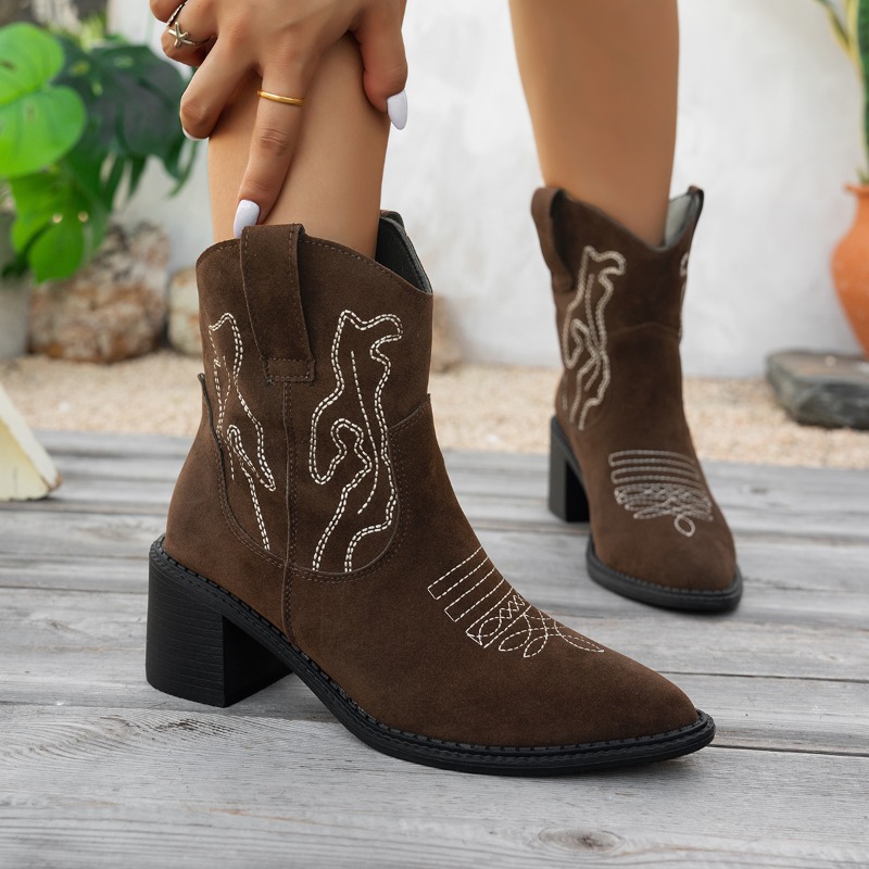 Vintage Style Women Fashion - Sepatu Boots Wanita Setengah Betis Desain