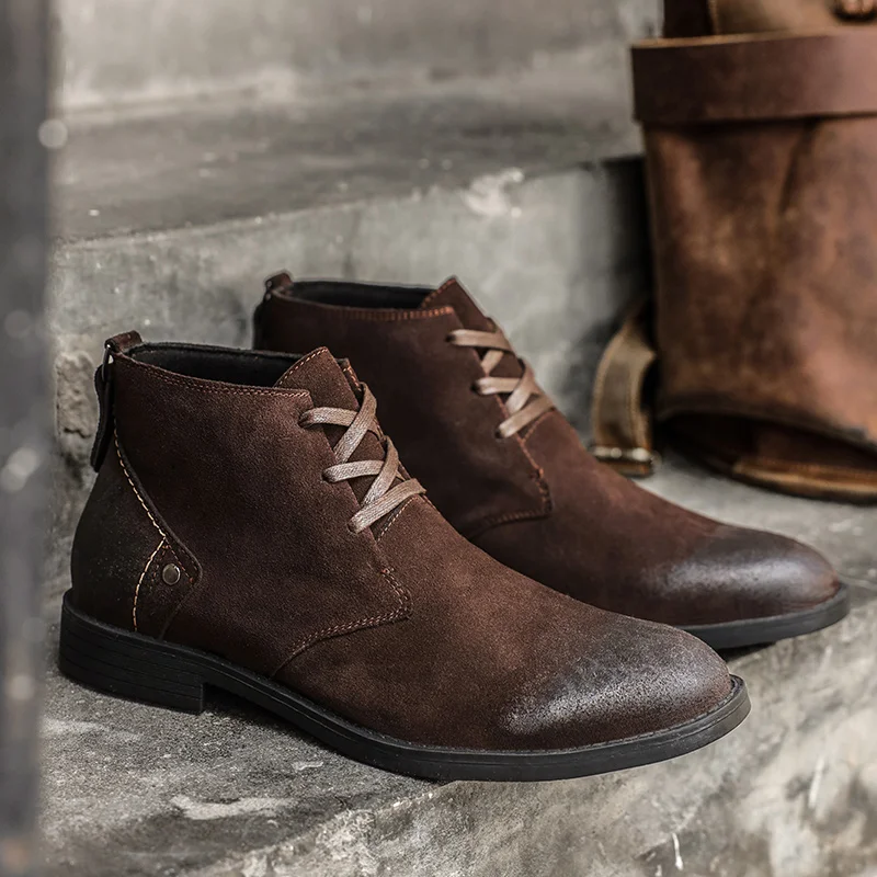 Vintage Fashion Boots - Sepatu Boots Kulit Suede Sapi Baru