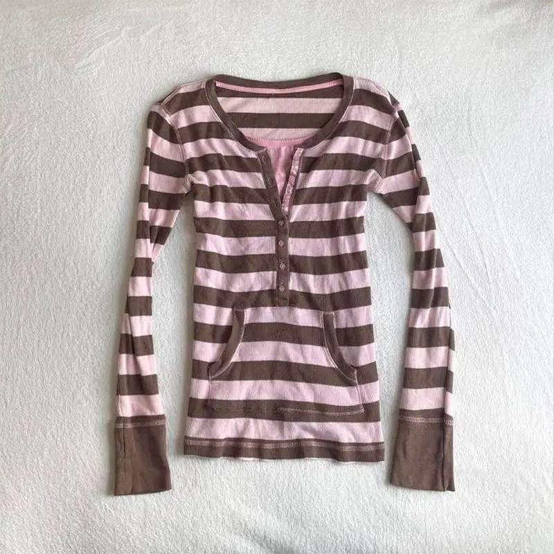 Vintage Fashion Korea - Kaos Musim Dingin Bergaris Palsu 2Piece