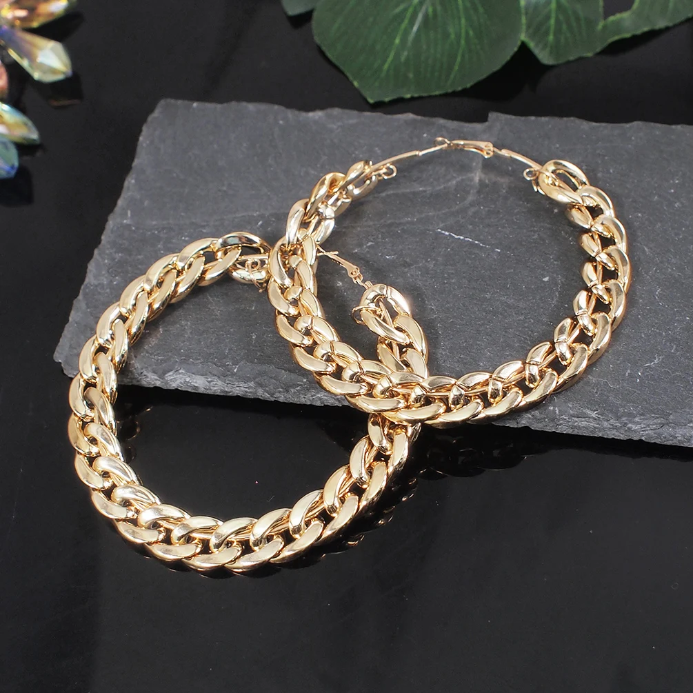 Vintage Fashion Korea - Anting-anting lingkaran rantai warna emas Korea