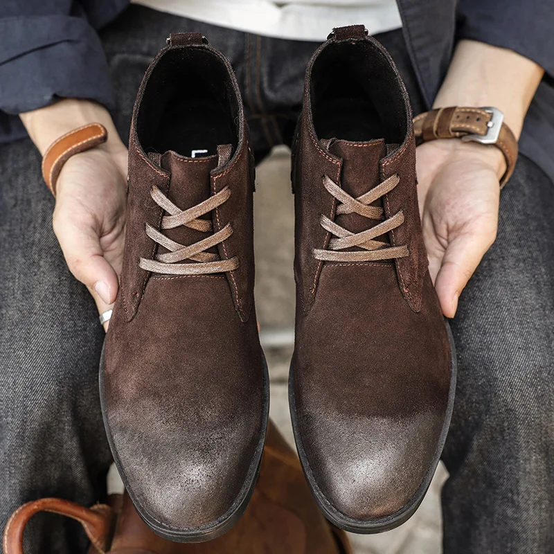 Sepatu Boots Kulit Suede Sapi  - Vintage Fashion Boots ulasan dan harga