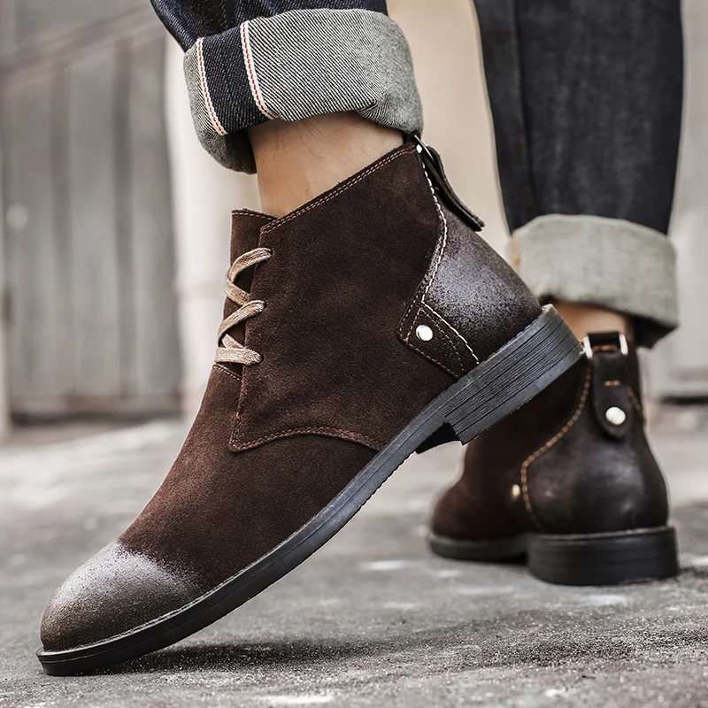 Sepatu Boots Kulit Suede Sapi  - Vintage Fashion Boots ulasan dan harga