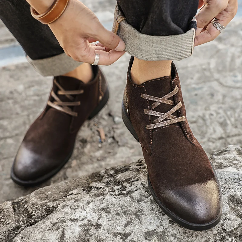 Sepatu Boots Kulit Suede Sapi  - Vintage Fashion Boots ulasan dan harga