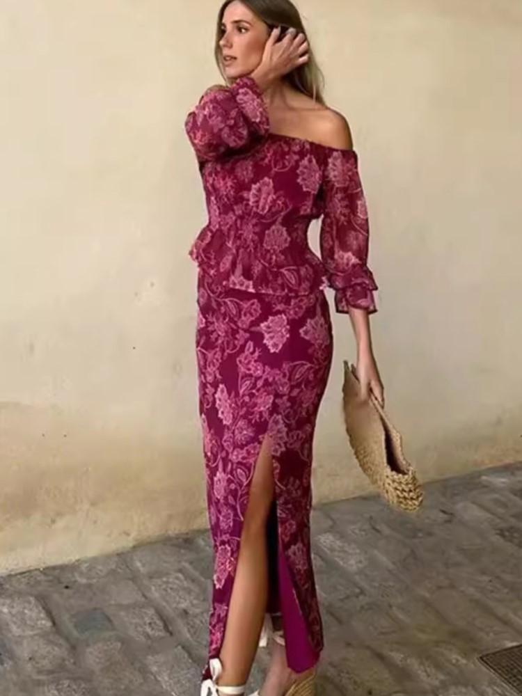 Set Dua Potong Cetak Elegan Se - Vintage Fashion In 2025 ulasan dan harga