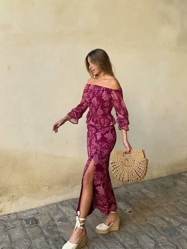 Set Dua Potong Cetak Elegan Se - Vintage Fashion In 2025 ulasan dan harga