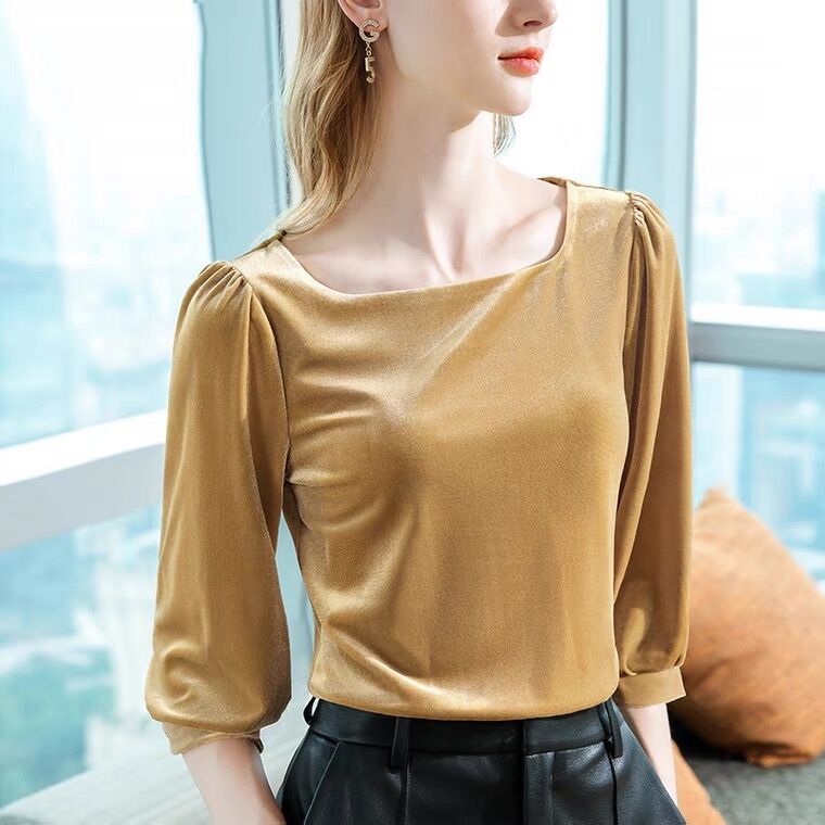 Kemeja beludru kerah persegi v - Vintage Style Women Fashion ulasan dan harga