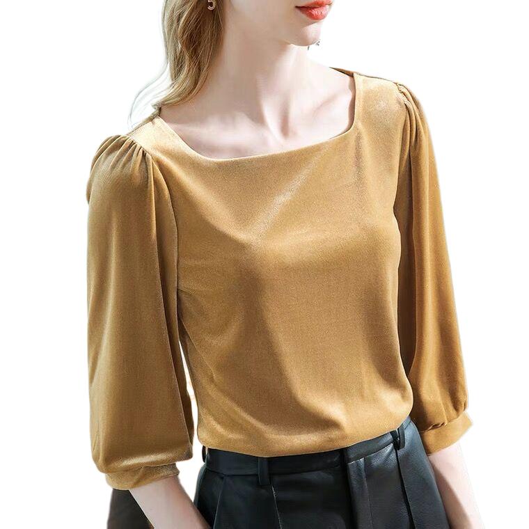 Kemeja beludru kerah persegi v - Vintage Style Women Fashion ulasan dan harga
