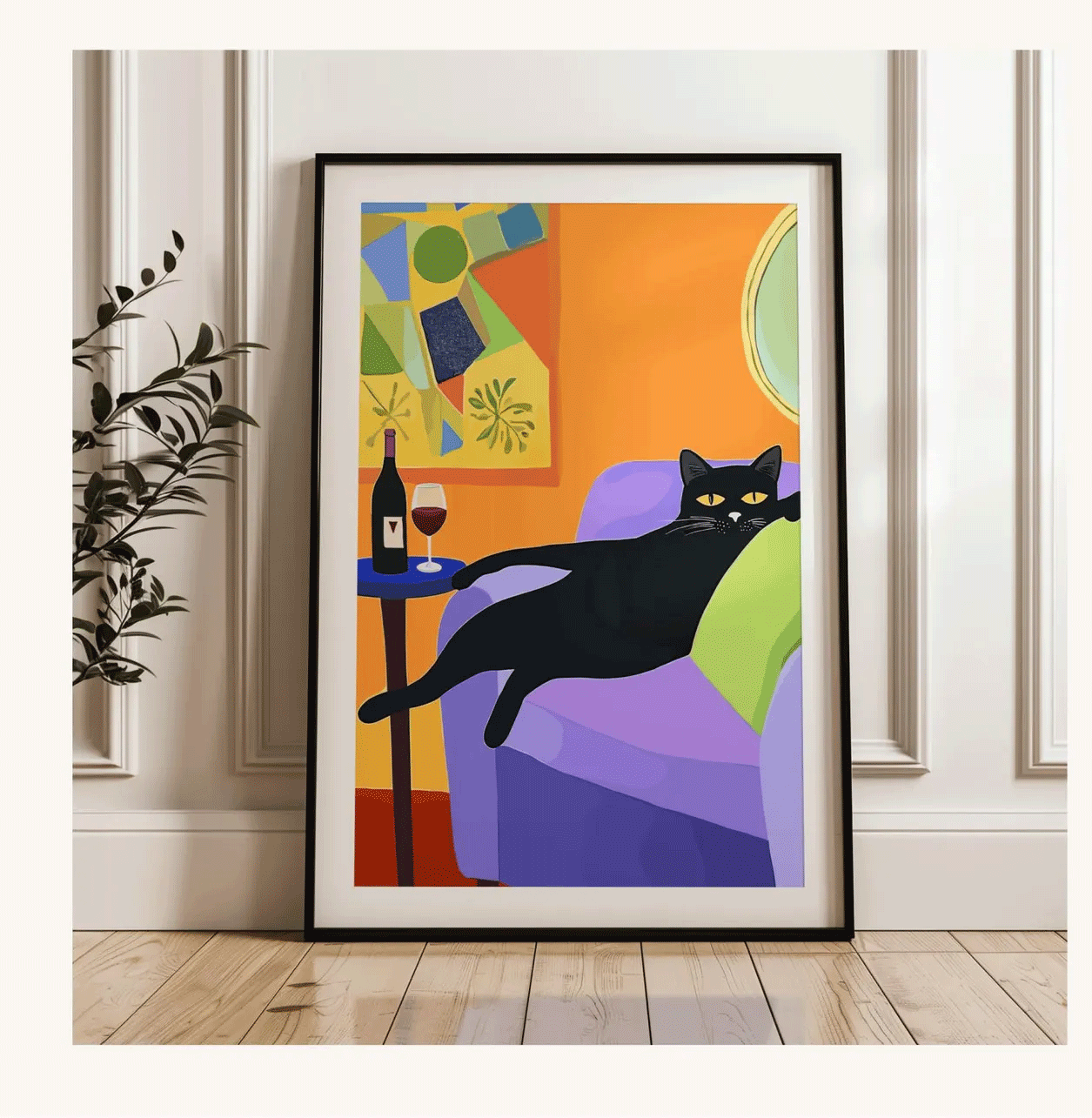 Retro Hitam Kucing Anggur Seni - Vintage Fashion Wall Art ulasan dan harga
