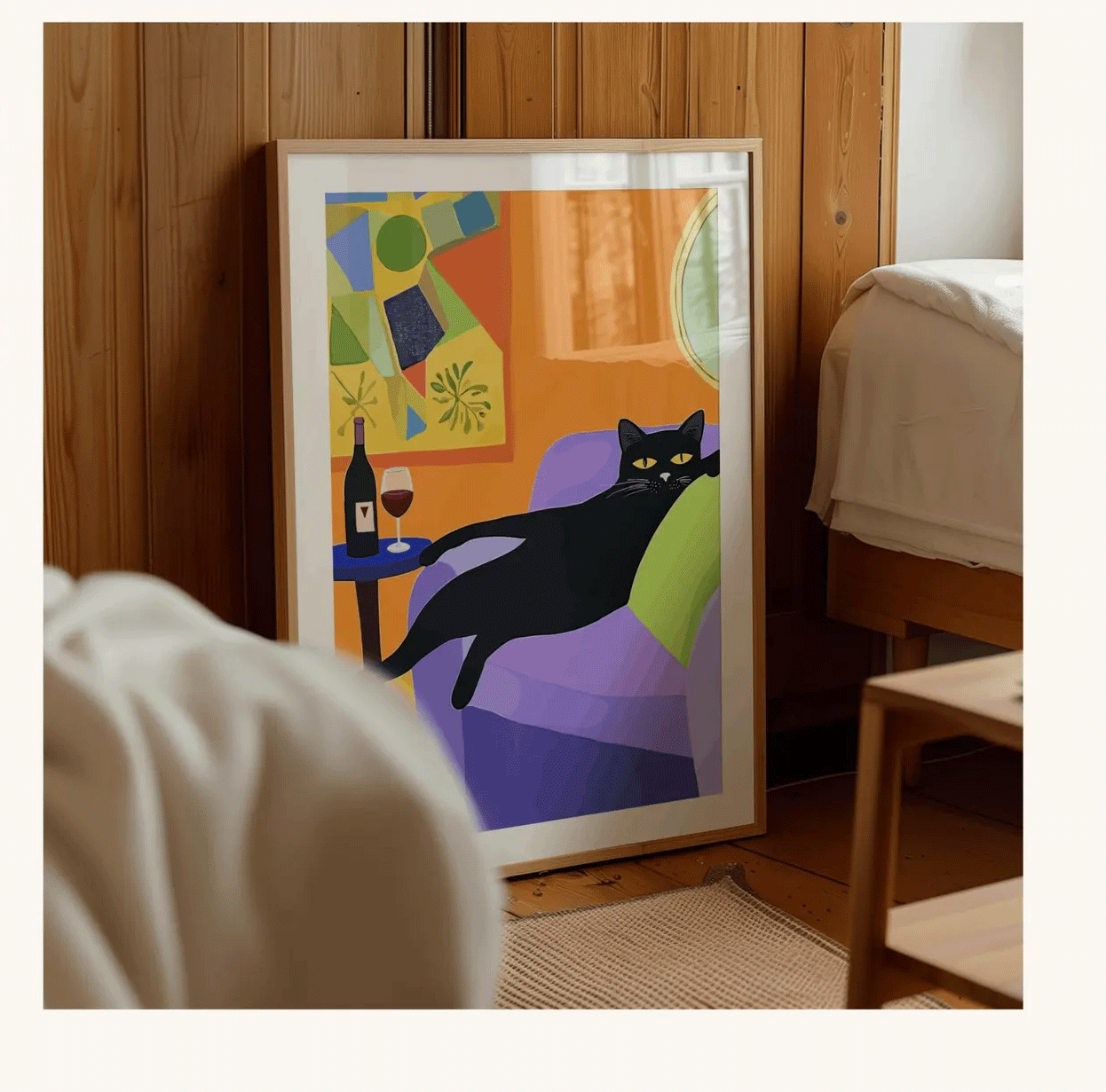 Retro Hitam Kucing Anggur Seni - Vintage Fashion Wall Art ulasan dan harga