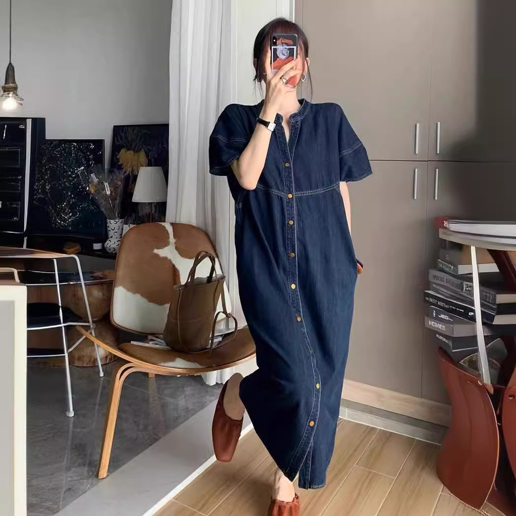 Gaun Denim Panjang Longgar Vin - Vintage Style Women Fashion ulasan dan harga