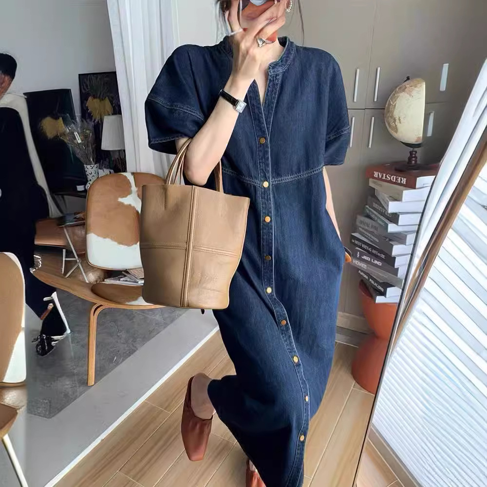 Gaun Denim Panjang Longgar Vin - Vintage Style Women Fashion ulasan dan harga