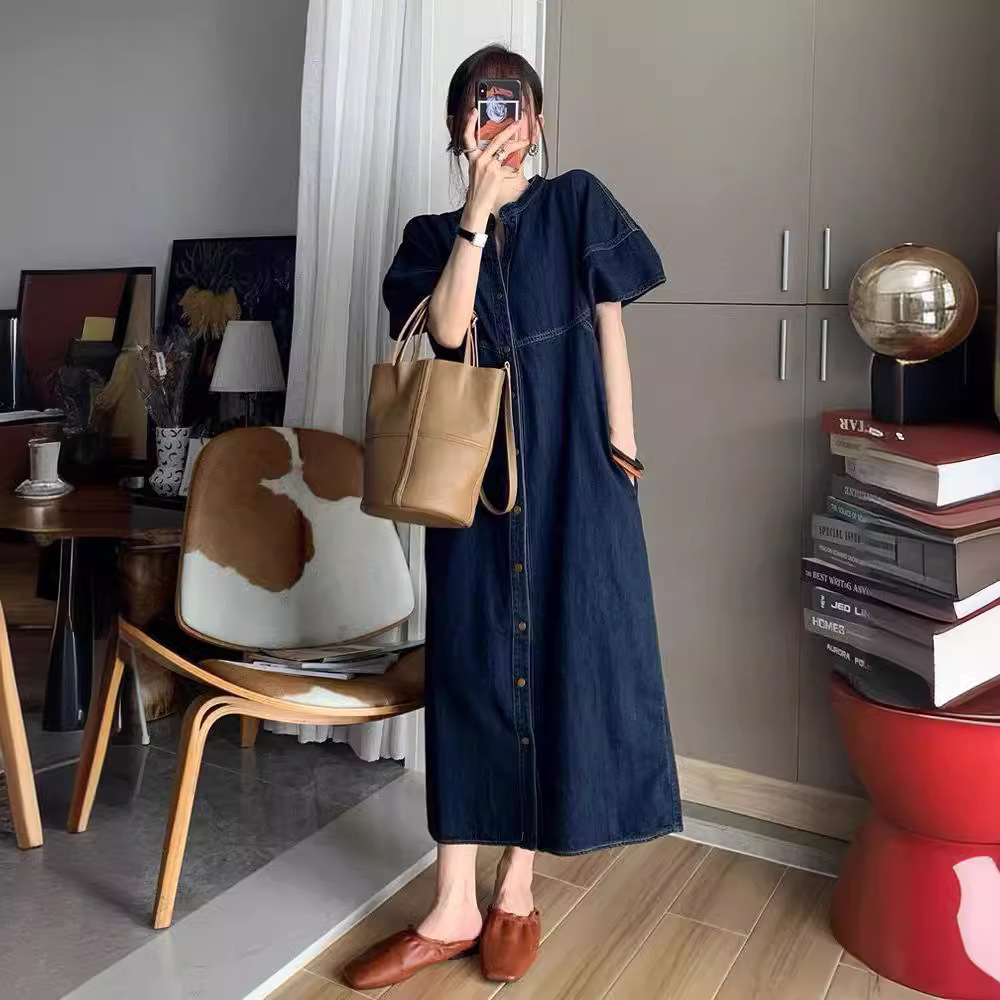 Gaun Denim Panjang Longgar Vin - Vintage Style Women Fashion ulasan dan harga