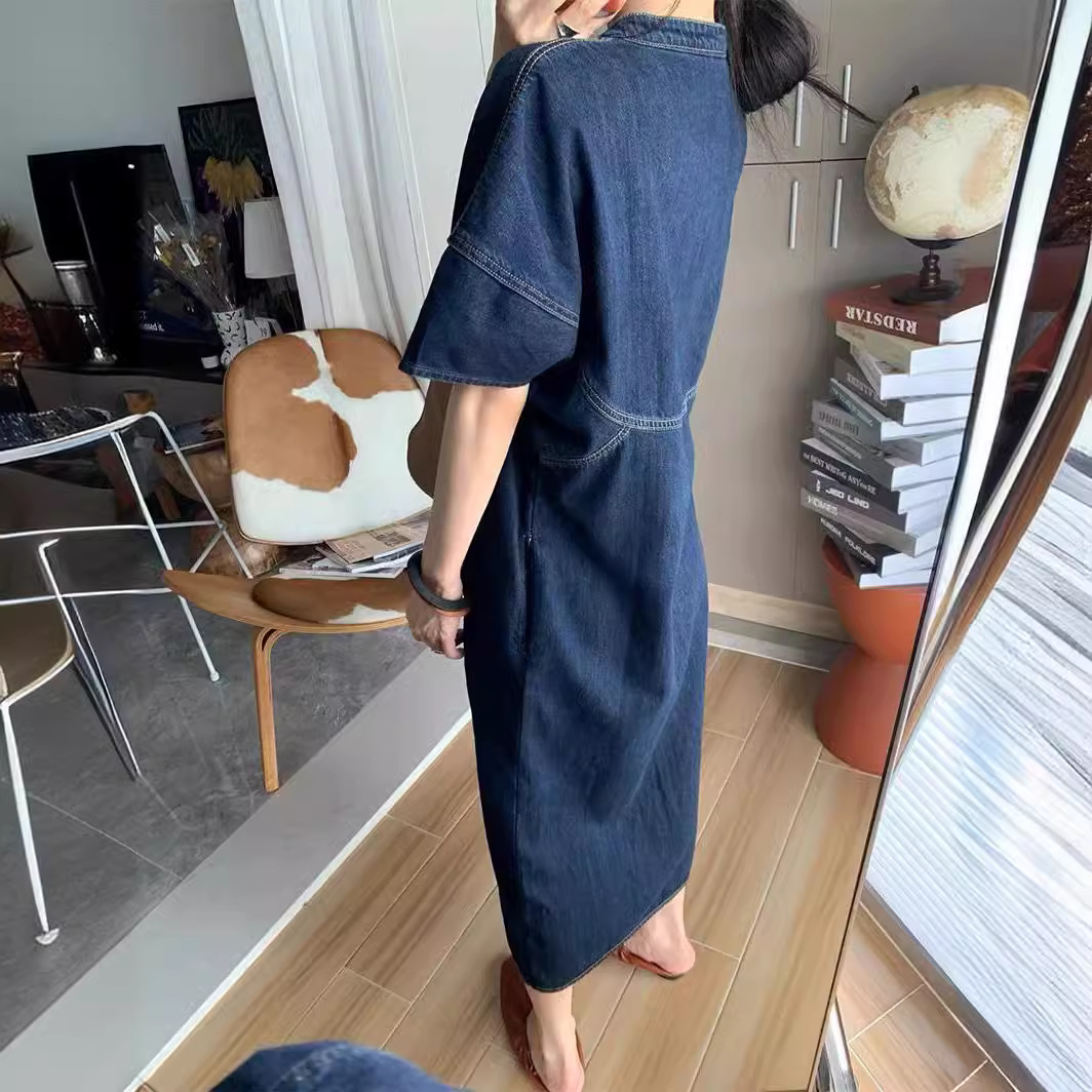 Gaun Denim Panjang Longgar Vin - Vintage Style Women Fashion ulasan dan harga