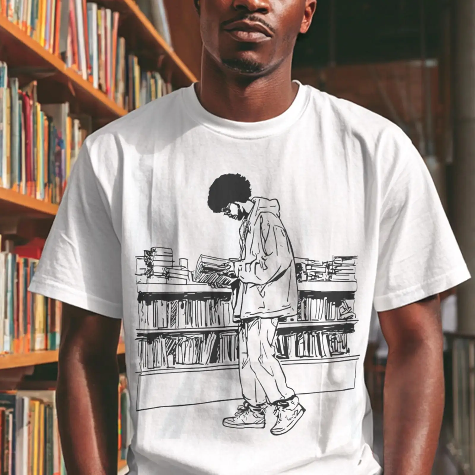 Kaos Pria Afro Membaca di Perp - Vintage Fashion Library ulasan dan harga
