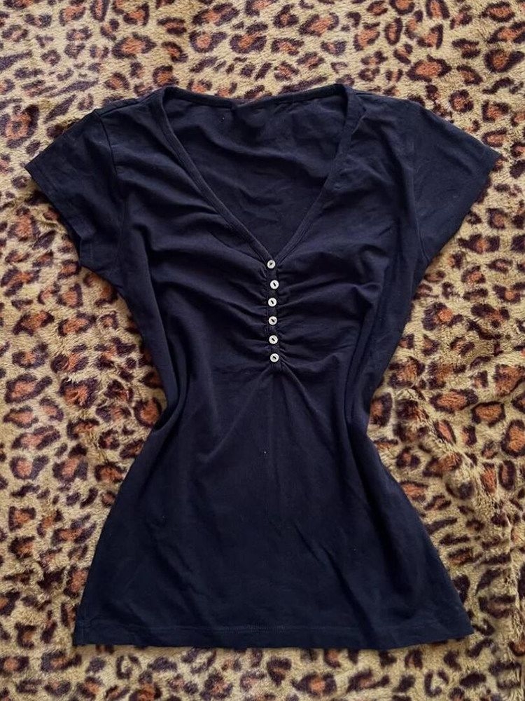 Kaos Biru Tua Vintage Korea Wa - Vintage Fashion Korea ulasan dan harga