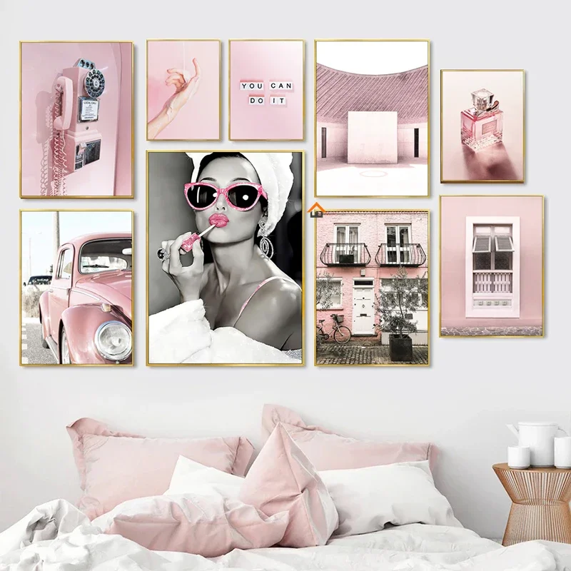 Parfum Mewah Wanita Pink Vinta - Vintage Fashion Wall Art ulasan dan harga